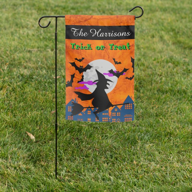 Halloween Orange Witch Garden Flag (In SItu)