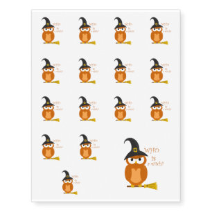 Halloween orange witch owl temporary tattoos