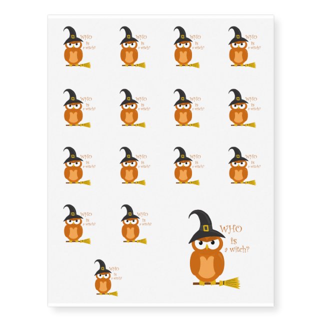Halloween orange witch owl temporary tattoos (Front)