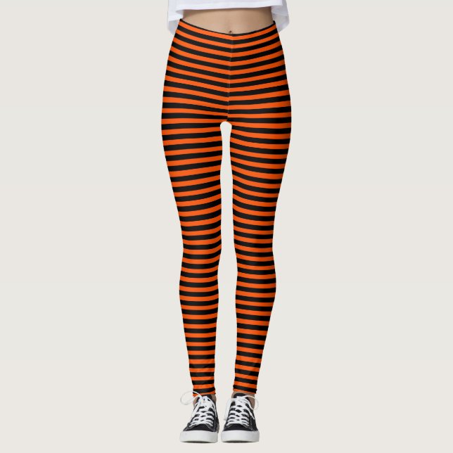 Halloween Orange Witch Stripe Leggings (Front)
