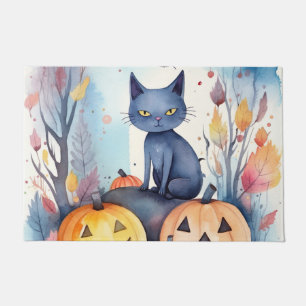 Halloween Oriental Blue Cat With Pumpkins Scary Doormat