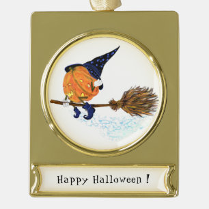 Halloween Ornament Witch Pumpkin Flying Broom