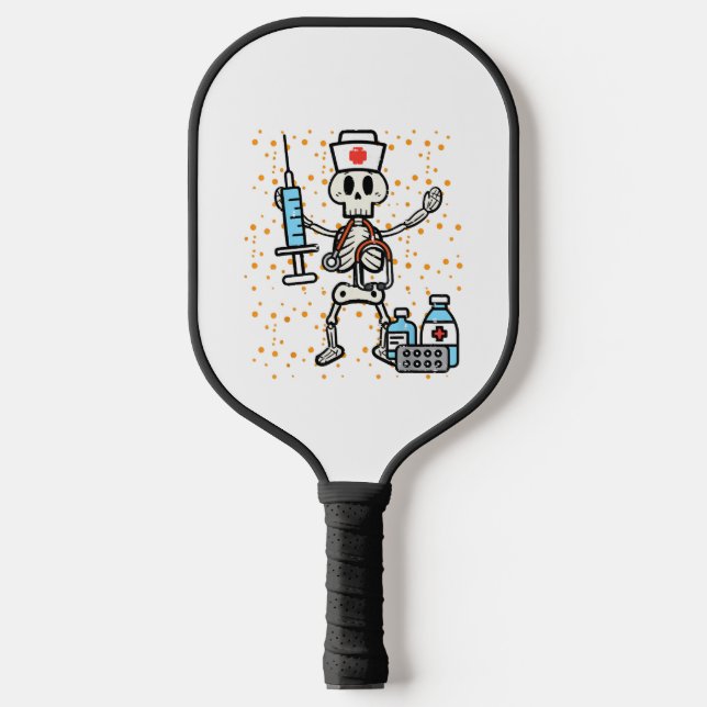 Halloween Orthopedic Nurse Skeleton Scrub Top Pickleball Paddle (Front)