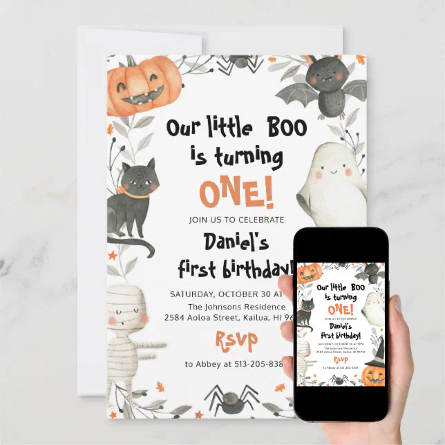 Halloween Our Little Boo Birthday Party Invitation | Zazzle