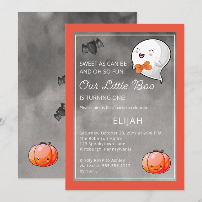 Halloween Our Little Boo Ghost Boy 1st Birthday Invitation (Front/Back)
