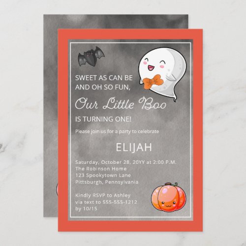 Halloween Our Little Boo Ghost Boy 1st Birthday Invitation