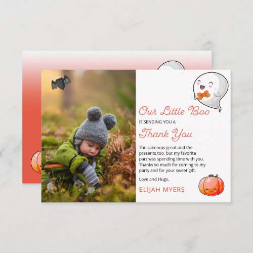 Halloween Our Little Boo Ghost Boy 1st Birthday  Thank You Card