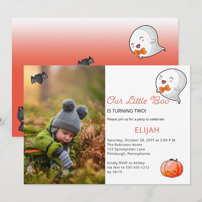 Halloween Our Little Boo Ghost Boy 2nd Birthday Invitation (Front/Back)