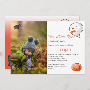Halloween Our Little Boo Ghost Boy 2nd Birthday Invitation