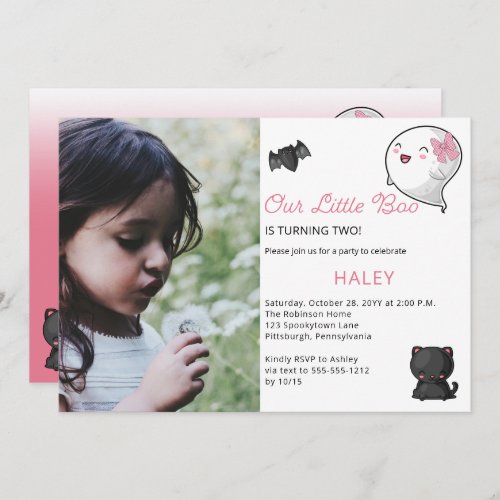 Halloween Our Little Boo Ghost Girl 2nd Birthday Invitation