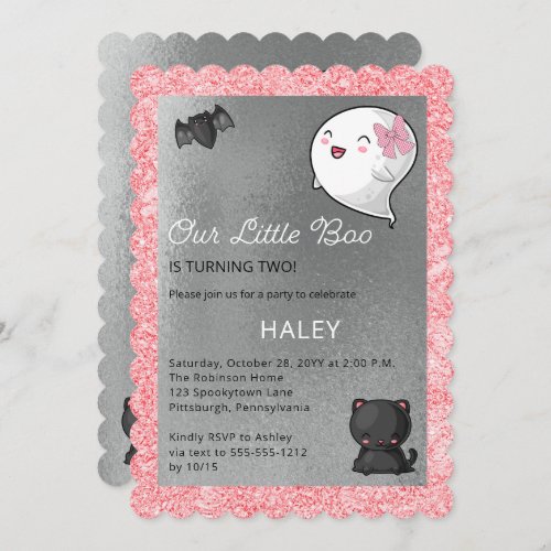 Halloween Our Little Boo Ghost Girl 2nd Birthday  Invitation