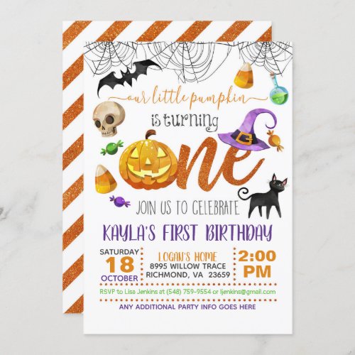 Halloween Our Little Pumpkin is Turning ONE Invitation