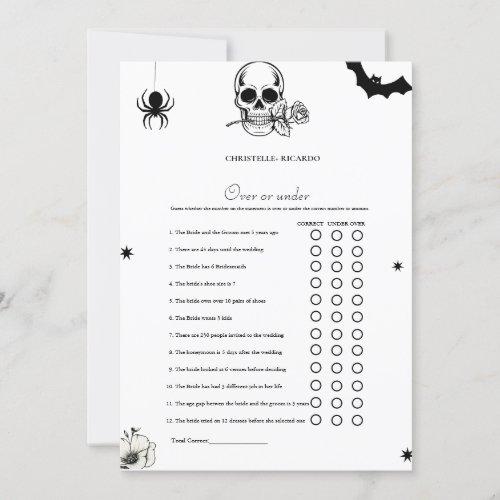 Halloween Over or under bridal shower game Card