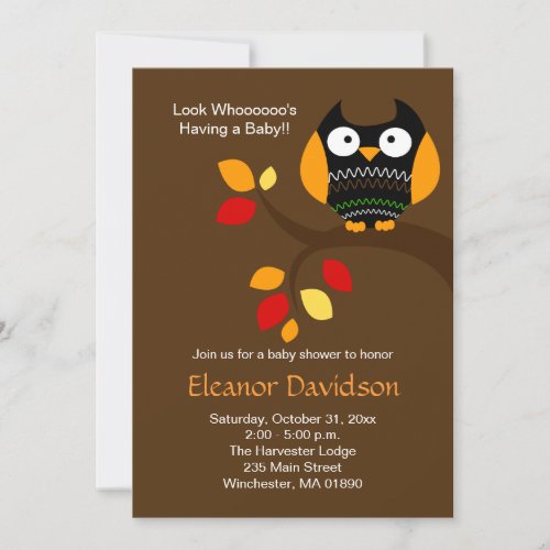 Halloween Owl 5x7 Baby Shower Invitation 2-sided
