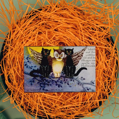 Halloween Owl and Black Cats Rectangular Sticker