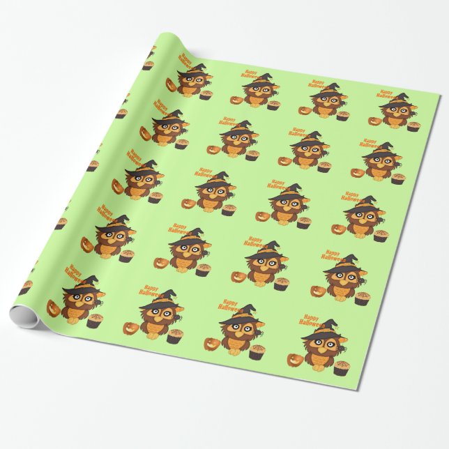 Halloween Owl and Cupcake Wrapping Paper (Unrolled)