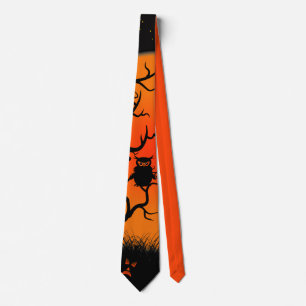 Halloween Owl And Jack O Lantern Tie