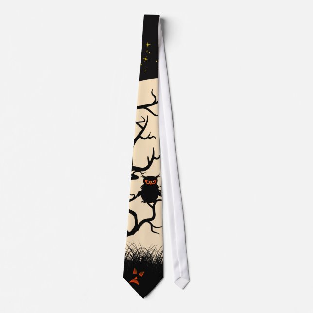 Halloween Owl And Jack O Lantern Tie (Front)