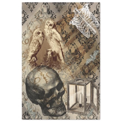 Halloween Owl and Skull Vintage Pattern Tissue Paper