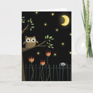 Halloween Owl and Spider at night Card