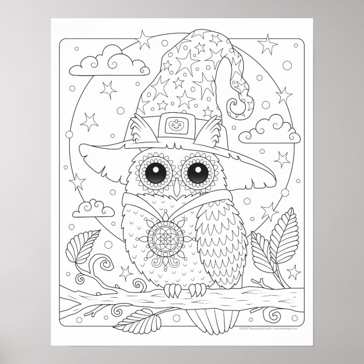 halloween-owl-coloring-poster-cute-colorable-art-zazzle