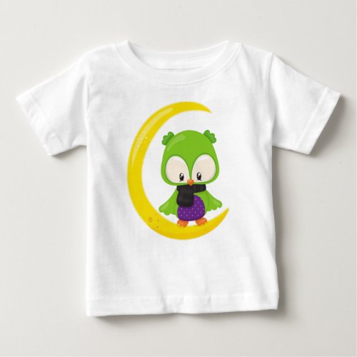 Halloween Owl Cute Owl Green Owl Moon Scarf Baby T_Shirt