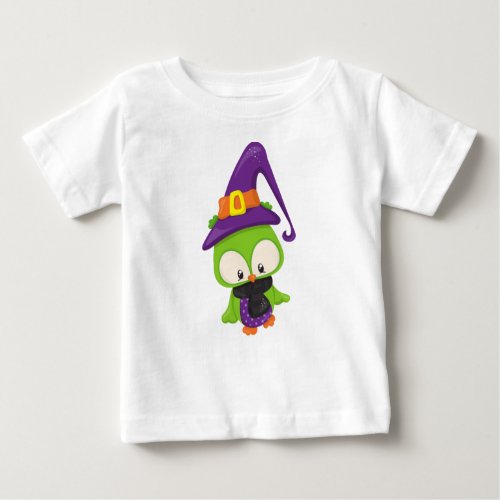 Halloween Owl Cute Owl Green Owl Witch Hat Baby T_Shirt