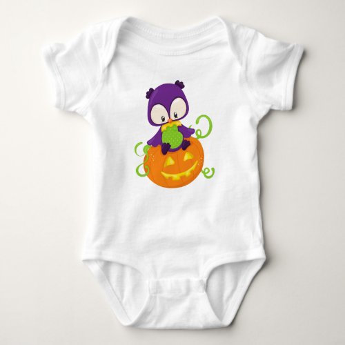 Halloween Owl Cute Owl Purple Owl Pumpkin Baby Bodysuit