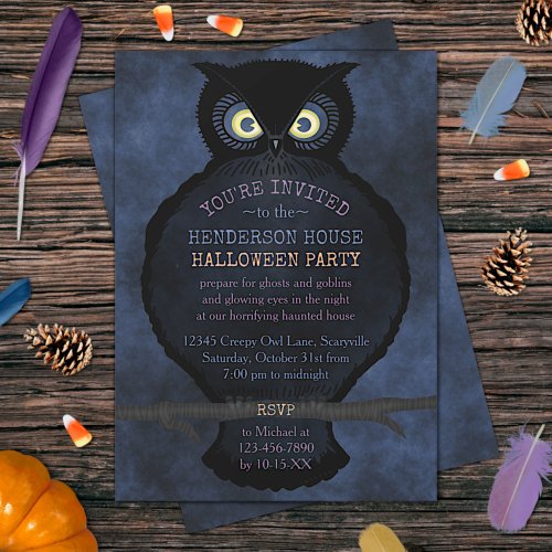 Halloween Owl Haunted House Party Creepy Scary Fog Invitation