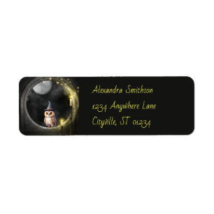 Halloween Owl in Round Tower Window Label