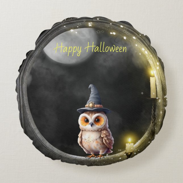 Halloween Owl in Round Tower Window Pillow (Front)