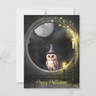 Halloween Owl in Round Tower Window