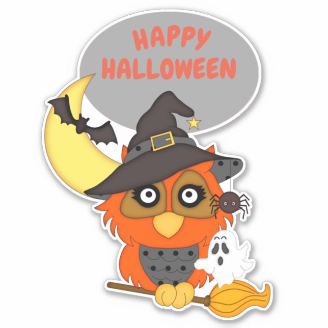 Halloween Owl on Broom Sticker (Front)