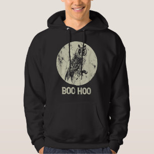 Halloween Owl Retro Full Moon Boo Distressed Gift Hoodie