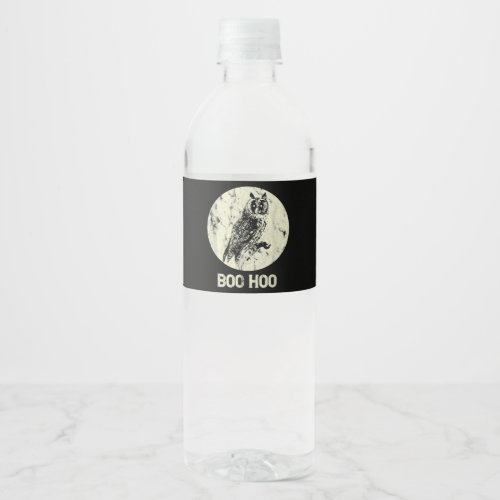 Halloween Owl Retro Full Moon Boo Distressed Gift Water Bottle Label