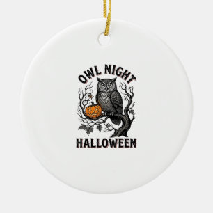 Halloween Owl Shirt Vintage Spooky Bird Party Desi Ceramic Ornament
