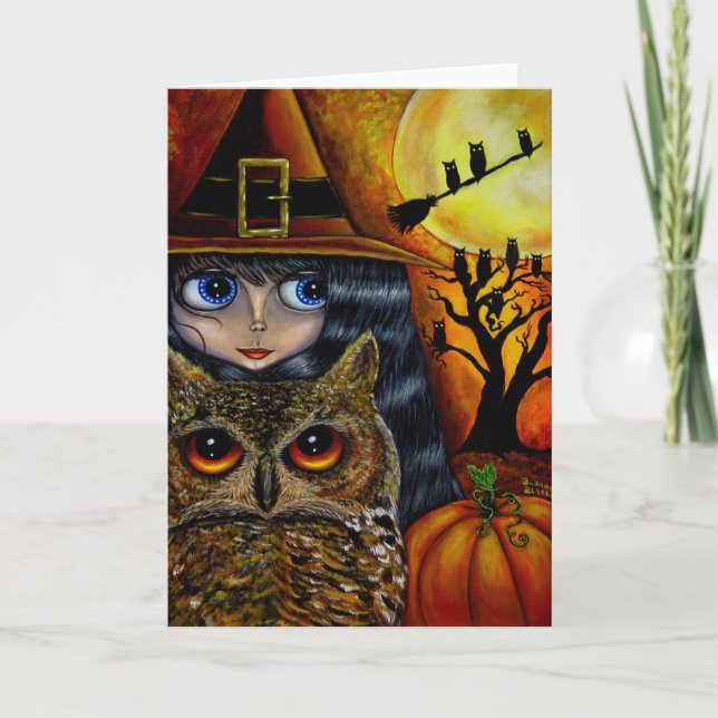 Halloween Owl Witch Card (Front)