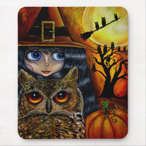 Halloween Owl Witch Mousepad