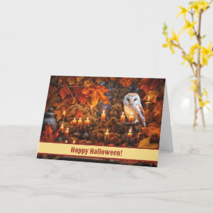 Halloween Owl with Candles and Fall Foliage Card