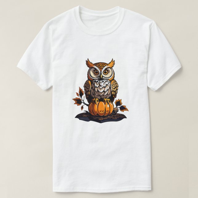 Halloween Owl with pumpkin T-Shirt (Design Front)