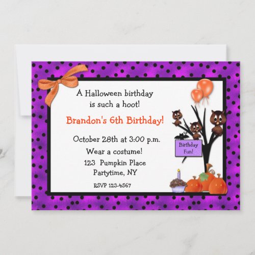 Halloween Owls Birthday Invitation