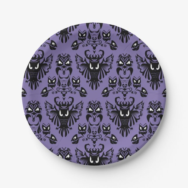 Halloween Owls Black and Purple Wicked Eyes Party Paper Plates (Front)