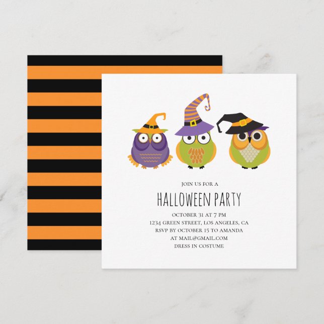 Halloween owls. Funny kids costume party. Animals Invitation (Front/Back)