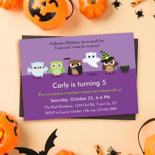 Halloween Owls in Costume Birthday  Invitation Custom Invite