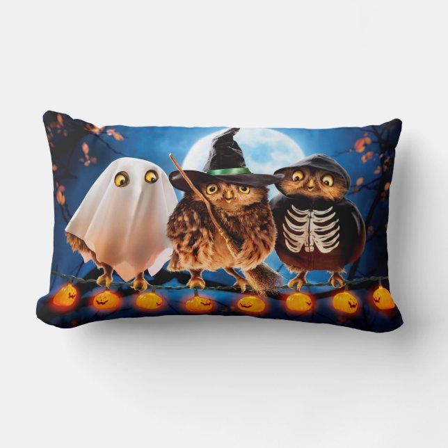 Halloween Owls Lumbar Pillow (Front)