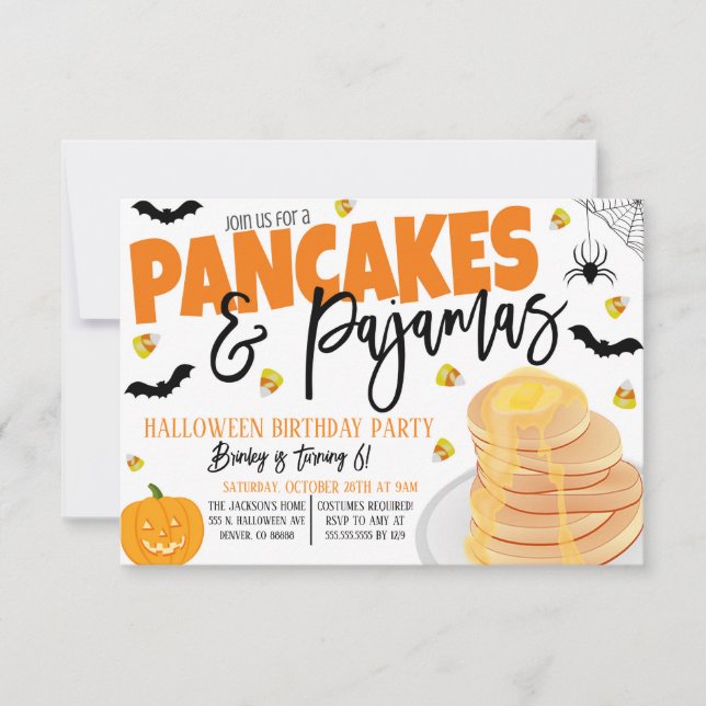 Halloween Pancakes And Pajamas Invitation (Front)