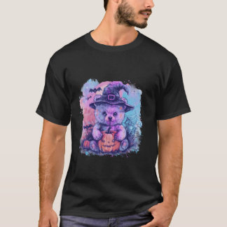 Halloween Panda Bear Witch Hat Pumpkin Bats Spider T-Shirt