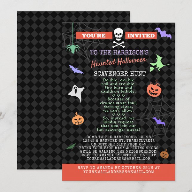 Halloween Pandemic Scavenger Hunt Party Invitation (Front/Back)