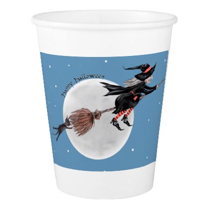 Halloween paper cup-Witch and her black cat Paper Cup