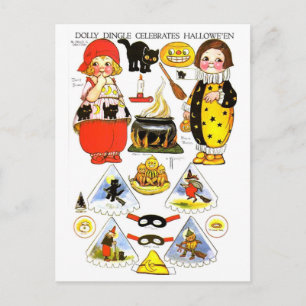 Halloween Paper Dolls DollyDingle Modern Vintage Holiday Postcard
